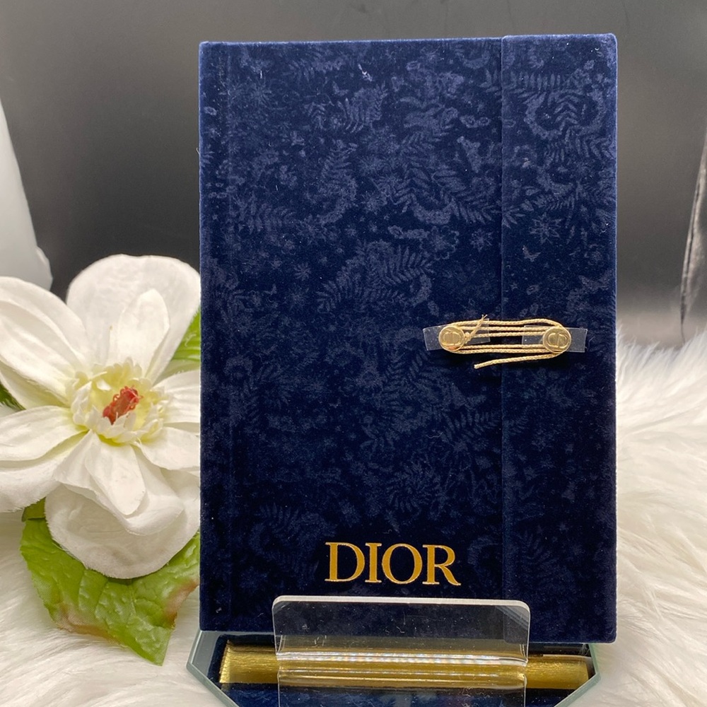 DIOR EMBOSSED BLUE VELVET NOTEBOOK Gold Gilt Page Edges 7” x 5” x 1/2” NEW